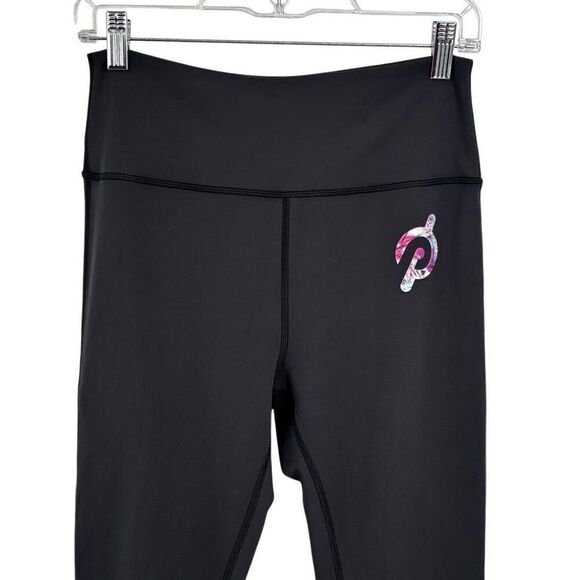 Peloton Leggings With Scalloped Hem & Sheer Panel Black/Multi Logo Size Large - Picture 3 of 9